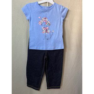Carter’s Blueish-Purple Dog w/ flowers Tee & Denim Look Soft Cotton Pants